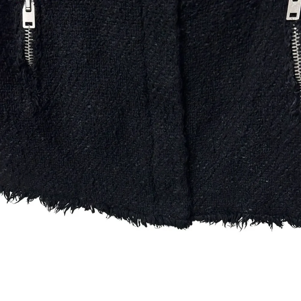 IRO Agneta Black Boucle Tweed Knit‎ Jacket Size 2 Full Zip Pockets